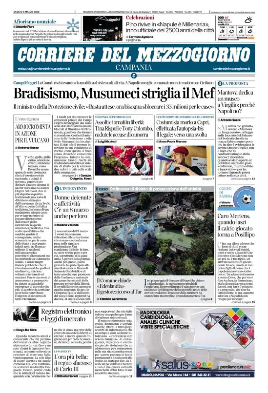 Prima-pagina-corriere del mezzogiorno-del-2025-03-08